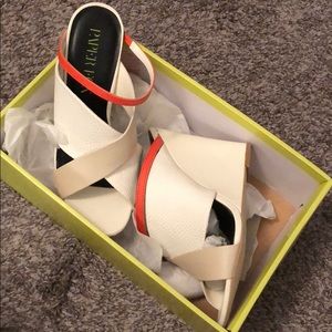 Nude White and Orange Wedges